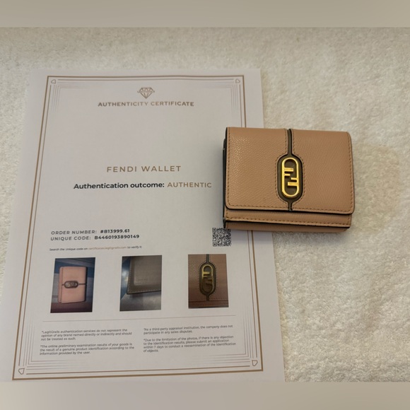 Fendi COA O'Lock Wallet Micro Trifold Rose Pink Tortora Gray Calf Leather - Picture 3 of 16